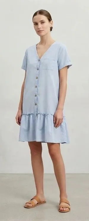 Light Blue Cotton Button Down Ruffled Hem Dress XXL thumbnail 1