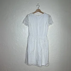 Boden White Eyelet Cotton Lace‎ Short Sleeve Fit Flare Dress WH541 Womens US 4R thumbnail 2