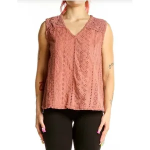 Joie Womens Size Small Eyelet Lace Sleeveless Top Light Brown V-Neck Boxy Cotton thumbnail 10