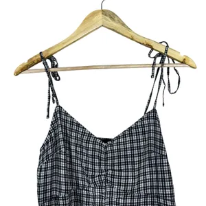 NWT Hollister Ruched Plaid Tie-Strap Mini Dress Black White Preppy Size M thumbnail 2