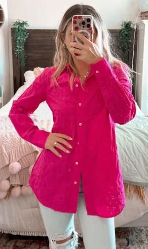 Gap Hot Pink Eyelet Button Up  thumbnail 2