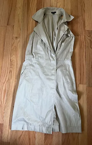 Ann Taylor Safari Beige Khaki Shirt Mini Dress 2 Sleeveless Button Up Preppy thumbnail 1