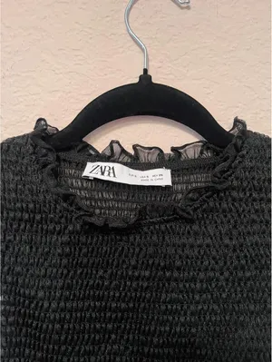 Zara Black‎ Smocked Sleeveless Ruffle Trim Crop Top thumbnail 5