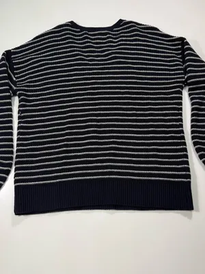 LOFT 100% Cotton Navy and White Striped V-Neck Pullover thumbnail 7