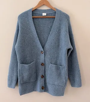 New Abercrombie & Fitch Chunky Knit Soft A&F Wool Blend Oversized Blue Size M thumbnail 1