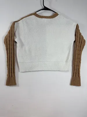 Derek Heart Women’s Small Brown Ivory Colorblock Cable Knit Cropped‎ Sweater thumbnail 3