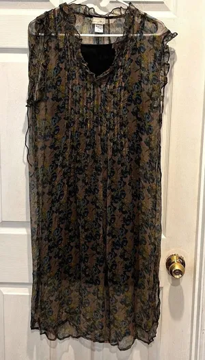 Natural Life Floral Sheer Romantic Boho Dress with Slip‎ Lining Small Blue Brown thumbnail 1