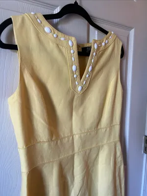 Alex Marie Linen Blend Soft Yellow‎ Lined Sleeveless Shift Midi Dress Beaded 8 thumbnail 4
