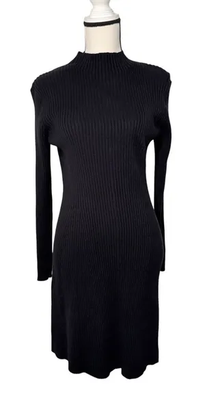 J. Crew Factory Black Ribbed Mock Neck Sweater Dress Size M thumbnail 1