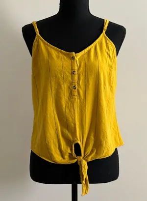 Dizzire Yellow Black Striped Thin Adjustable Strap Crop Top size M thumbnail 1