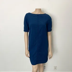 [COS] Blue Chambray Denim Half Sleeve Boat Neck Shift A-Line Mini Dress Size 6 thumbnail 2