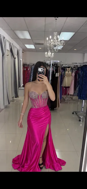 sherri hill 56859 hot pink corset prom dress size 000/0 thumbnail 2