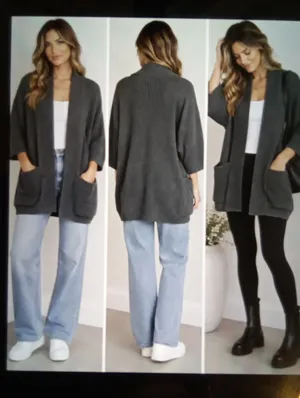 Pact Black Ribbed Open-Front Women's Cardigan Organic Cotton Oversized Xs/S thumbnail 2
