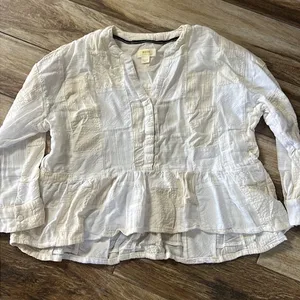 Anthropologie Maeve white and creme patchwork blouse thumbnail 3