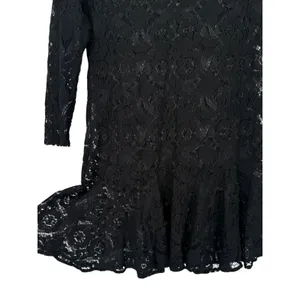 Free People Sheer Floral Lace Mini Dress 3/4 Sleeve Ruffle Hem Black Boho Size 0 thumbnail 9