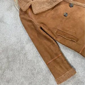 Stradivarius Women’s Faux Suede Teddy Shearling Long Coat Jacket in Brown L thumbnail 4