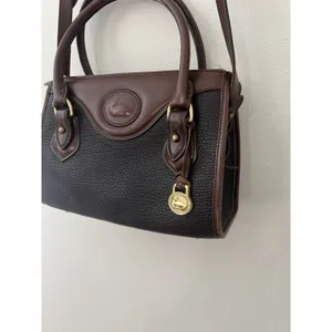 Dooney &Bourke Vintage Brown And Black All Weather Leather Sat Hel Crossbody Bag thumbnail 2