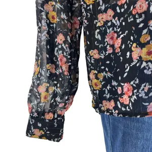 Xhilaration Floral Lace Up Sheer Top Blouse Black Size XS thumbnail 6