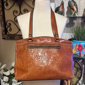 Patricia Nash Tooled Leather Poppy Tote Western, Boho, cowgirl thumbnail 1