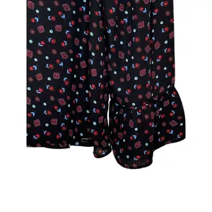 LOFT Women's Top Floral Knit Long Bell Sleeve Pleated Round Neck‎ Blouse Small thumbnail 2