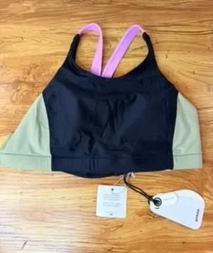Prana Baja Bound Bikini Top ONLY High Neck Color Block Black Sage Small NWT thumbnail 1