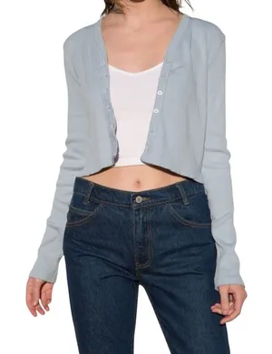 Brandy‎ Melville Paige Light Blue Ribbed Button Down V-Neck Cropped Cardigan thumbnail 1