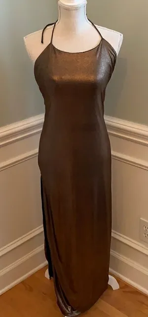 NBD Dancing Queen Maxi Dress In Shimmer Copper XS thumbnail 1