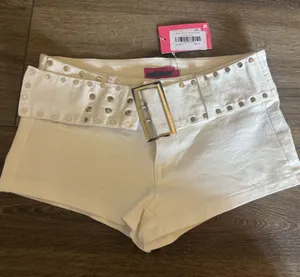 Edikted white denim buckle shorts thumbnail 1