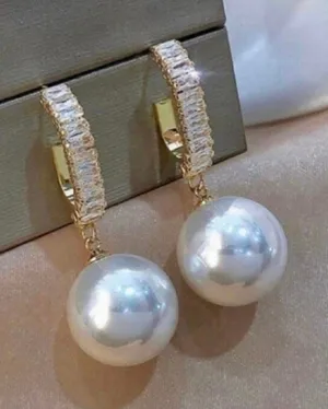Fashion Elegant White Pearl Zircon Dangle Drop Earrings for Women thumbnail 1