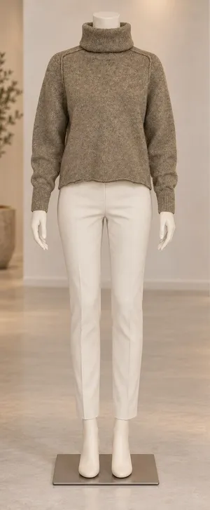 Uniqlo U Womens Turtleneck Sweater Oatmeal Beige 100% Wool Medium thumbnail 1