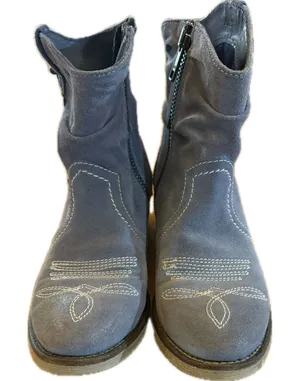 Sundance‎ Womens Western Ankle Boots Blue Suede Embroidered Side Zip 7.5 thumbnail 1