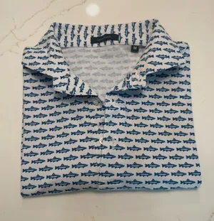 Turtleson Men's Blue Fish-Print Polo Shirt thumbnail 1