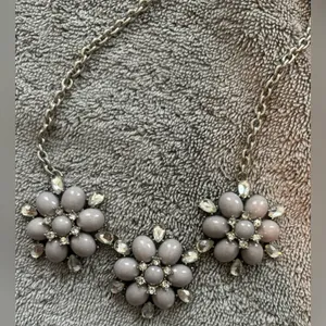 Blush Pink Rhinestone Floral Statement Necklace 3 Flower Bib thumbnail 6