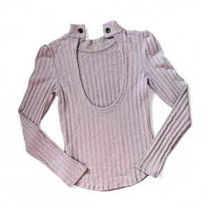 Free People Mock Neck Cutout Ribbed Long Sleeve Top‎ Size L thumbnail 4