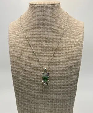 Silver‎ Green Rhinestone Frog Pendant Necklace Ball Chain Kidcore Coquette thumbnail 1