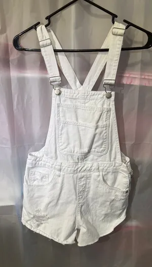 Superdown White Denim Short Overalls, Size XS thumbnail 1