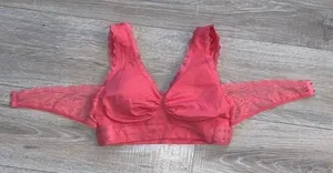 Pink lace Criss cross back lightly padded bra small thumbnail 4
