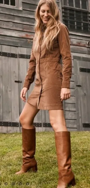 Faherty Softstretch Cord‎ Michelle Long Sleeve Mini ShirtDress Brown Size M thumbnail 1