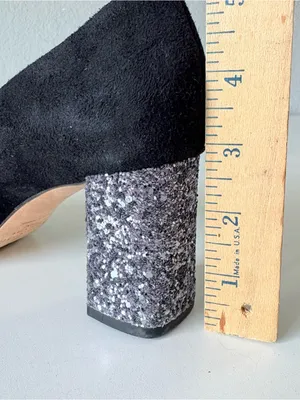 Kate Spade Black Suede Pumps Sparkling silver glitter Block Heel Womens Size 7.5 thumbnail 13