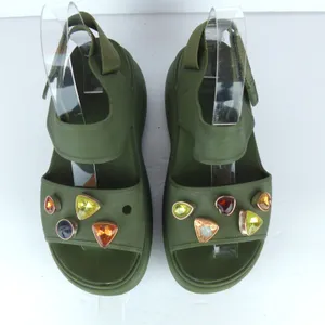 Crocs Soho Y Strap Sandals Womens 8 Army Green Platform Chunky Gem Charms Y2K thumbnail 5