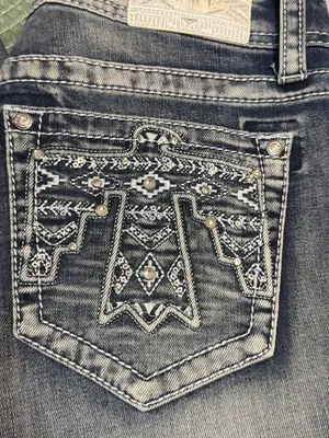 Grace In LA Easy Fit Embellished Bootcut Jeans Rhinestones Thunderbird Sz 30 thumbnail 5