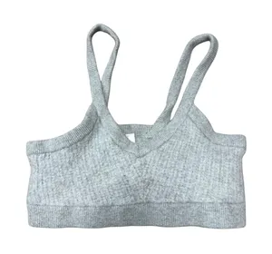 Alo Yoga Cashmere Bra Top Heather Gray V-Neck Ribbed Knit Bralette Size Large thumbnail 1