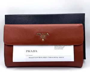Prada Saffiano Leather Continental Flap Wallet - Orange thumbnail 1