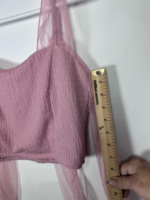 Altar’d State Size S Mauve Pink Tulle Bow Strap Smocked Crop Top Coquette thumbnail 8