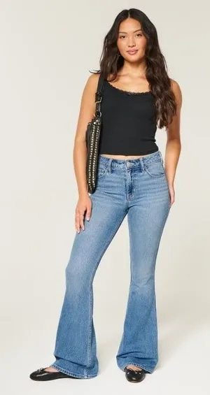NWT Hollister Women's Curvy High Rise Flare Medium Wash Stretch Denim Jeans 29 thumbnail 1