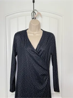 Ann Taylor Small Navy White Faux Wrap Classic Midi Lined Dress Minimalist Retro thumbnail 3