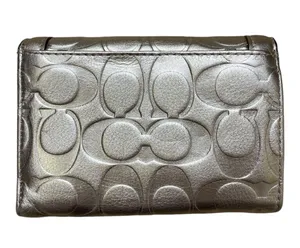 Shiny Metallic Gold Coach Signature Trifold Wallet thumbnail 2