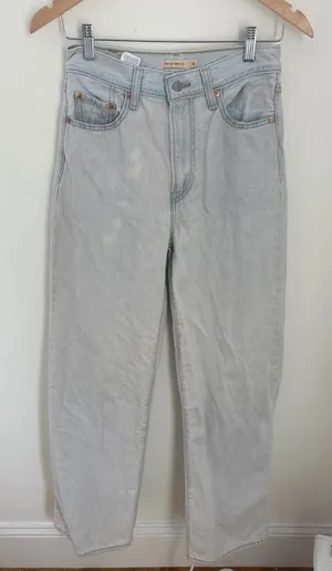 Levis Ribcage Wide Leg Jeans Light Wash Blue Super High‎ Rise Denim Size 26 thumbnail 1