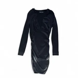 Black Deep V-Neck Ruched Long Sleeve Bodycon Dress – Size XS thumbnail 2