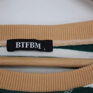BTFBM Green White Striped Crewneck Sweatshirt Large Tan Trim thumbnail 3